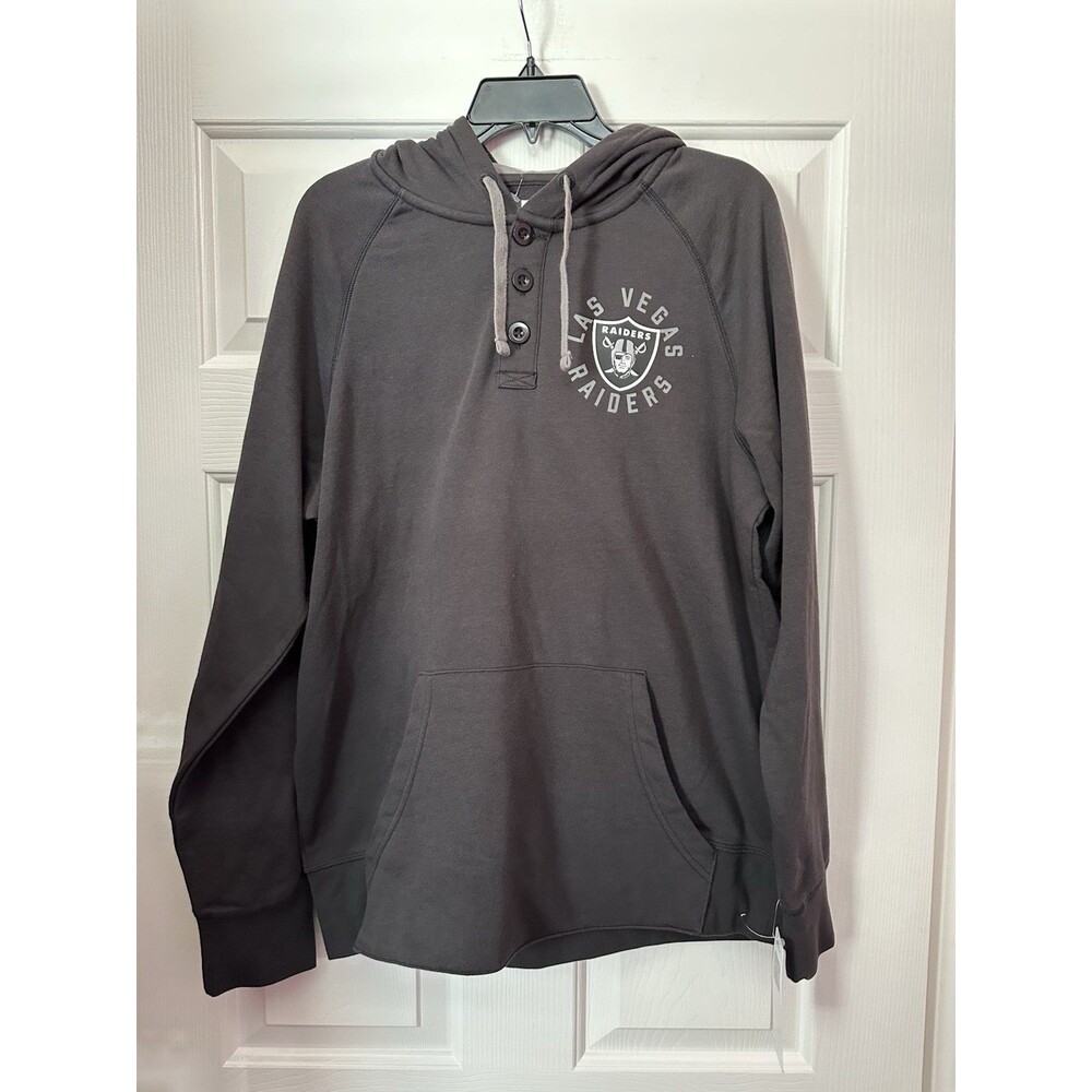 NFL Team Apparel Las Vegas Raiders Hoodie Pullover Button Black Mens Size L NEW